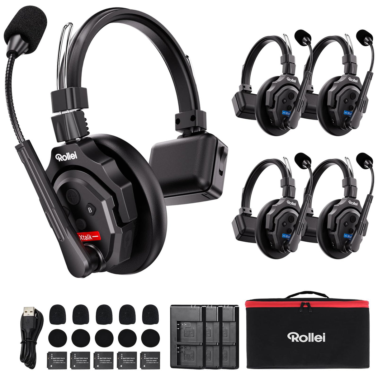 Rollei XTALK X5 Auriculares de Intercomunicación 2.4GHz Auricular de Comunicación Inalámbrico 350M Alcance 20H Sistema de Comunicación para Equipo Intercomunicación-Auriculares-Inalámbrico-Equipo