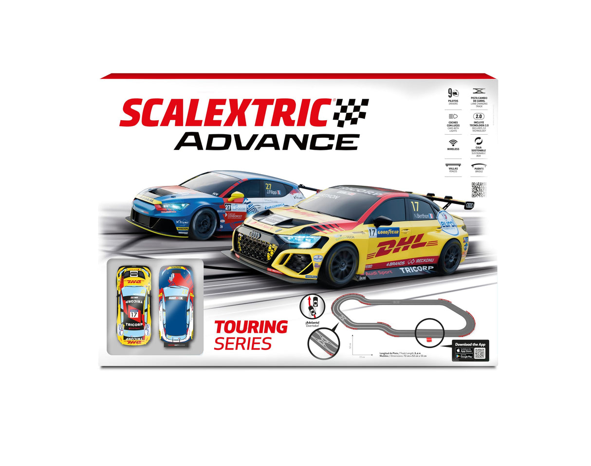 SCALEXTRIC - Circuito Advance - Pista de Carreras Completa - 2 Coches Incluidos - Escala 1:32 (Set Touring Series Advance)