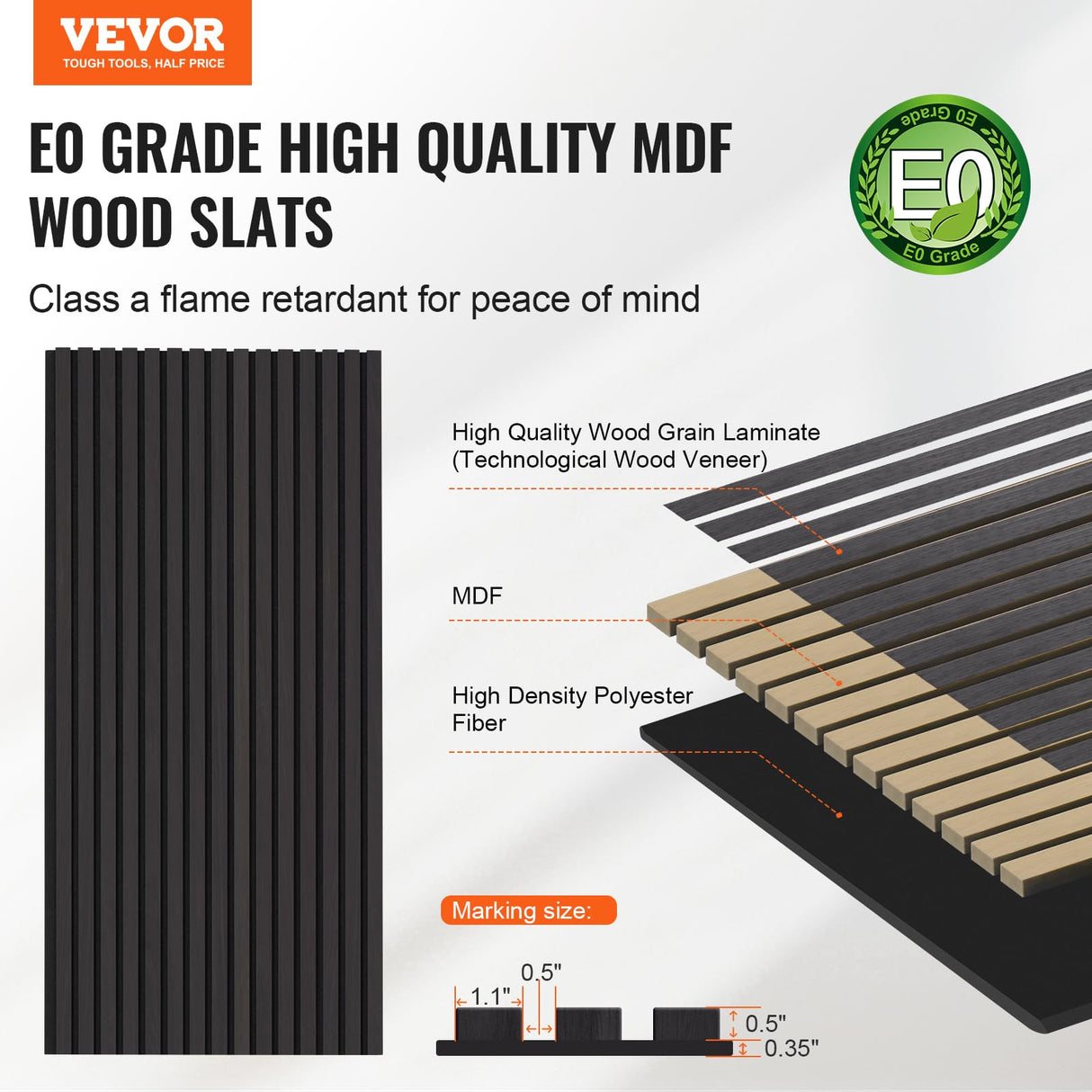 VEVOR Paneles Acústicos 1200x600 mm Paneles de Pared de Madera Decorativa MDF para Decoración de Paredes Interiores Paneles de Pared de Madera Sintética para Reducción de Ruido Roble Negro 4 Piezas