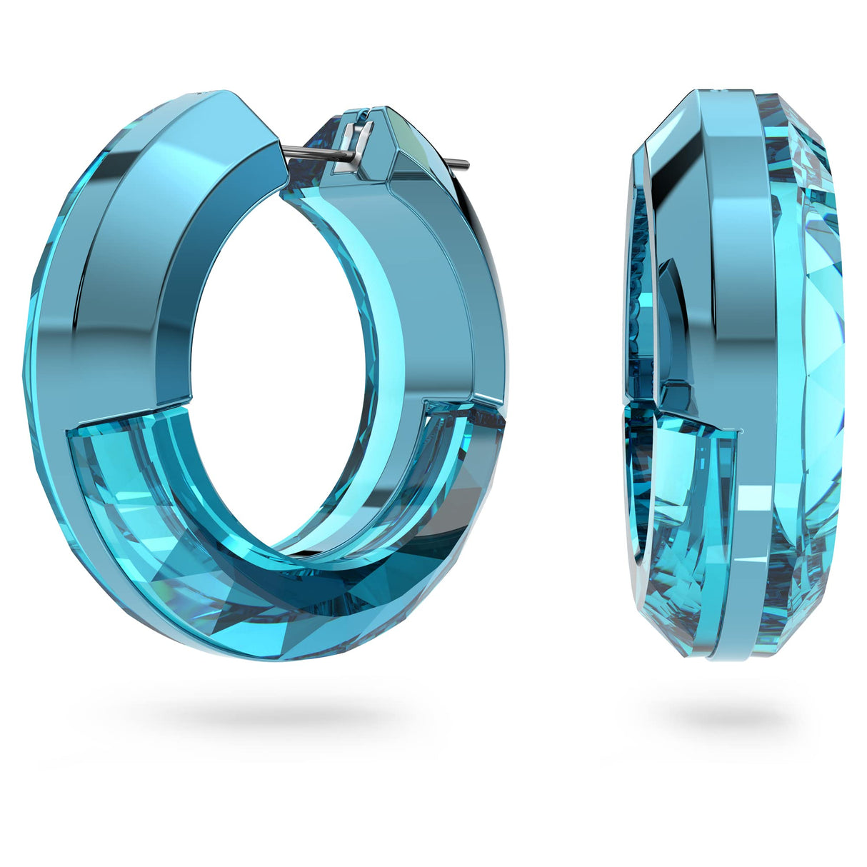 Swarovski Pendientes de Aro Lucent, Cristal Azul, Completamente Tallado con un Sutil Clip de Aluminio, de la Colección Lucent