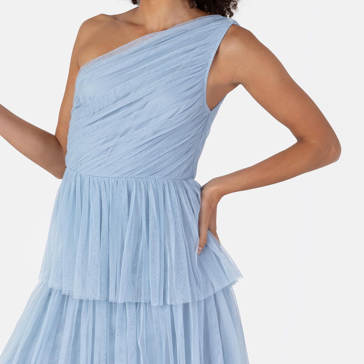 Anaya with Love Women's Midaxi Dress Ladies One Shoulder Sleeveless Tiered Skirt for Wedding Guest Bridesmaid Evening Occasion Ball Gown Vestido, Soft Blue, 46 De Las Mujeres