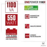Atlantis Land OnePower PX1100 sistema de alimentación ininterrumpida (UPS) 1100 VA 4 salidas AC - Fuente de alimentación continua (UPS) (1100 VA, 550 W, 162 V, 268 V, 220 V, 220 V)