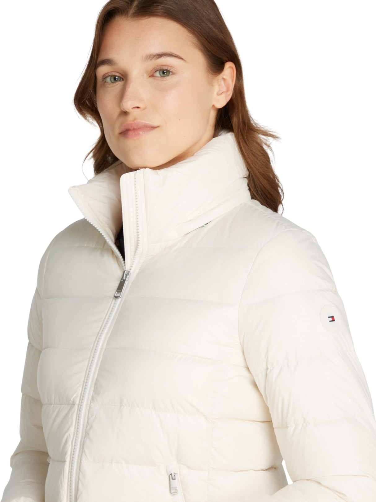 Tommy Hilfiger Cazadora acolchada Mujer Down Feminine Gloss ligera, Marfil (Ivory Petal), M