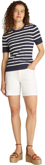 Tommy Hilfiger Jersey de Punto para Mujer, Multicolor (Dark Night Navy/Ivory Petal STP), L