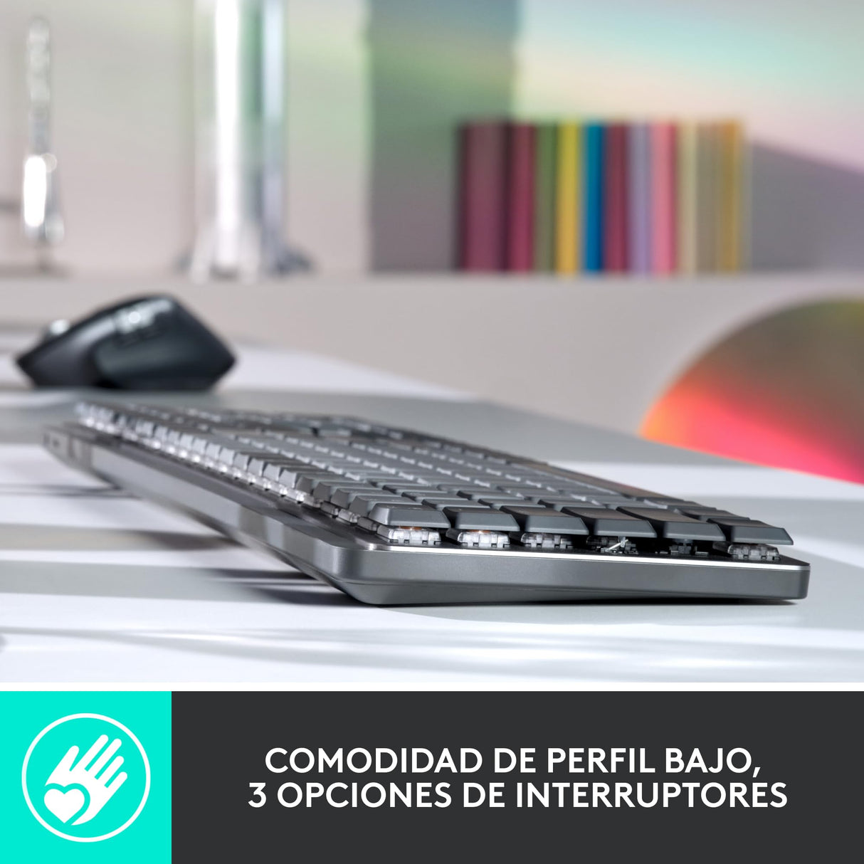 Logitech MX Teclado mecánico inalámbrico iluminado performance, teclas retroiluminadas, Bluetooth, USB-C, macOS, Windows, Linux, iOS, Android, Metal, US internacional QWERTY, Gris