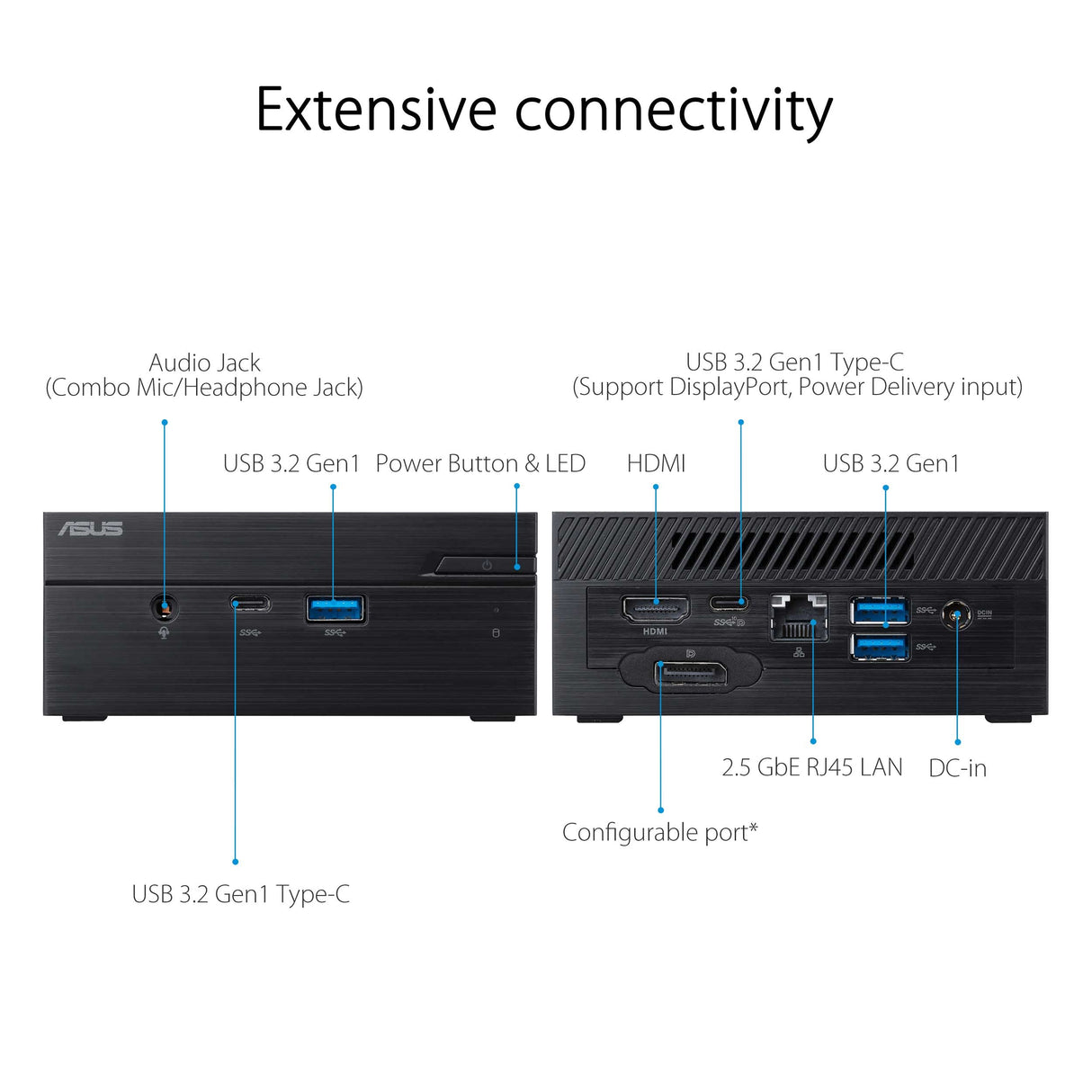 ASUS Mini PC PN51-S1-B5325AD Mini Ordenador de Sobremesa (AMD Ryzen 5 5500U, 8GB DDR4, 256GB SSD, Radeon Vega Graphics, Windows 11 Pro) - Negro