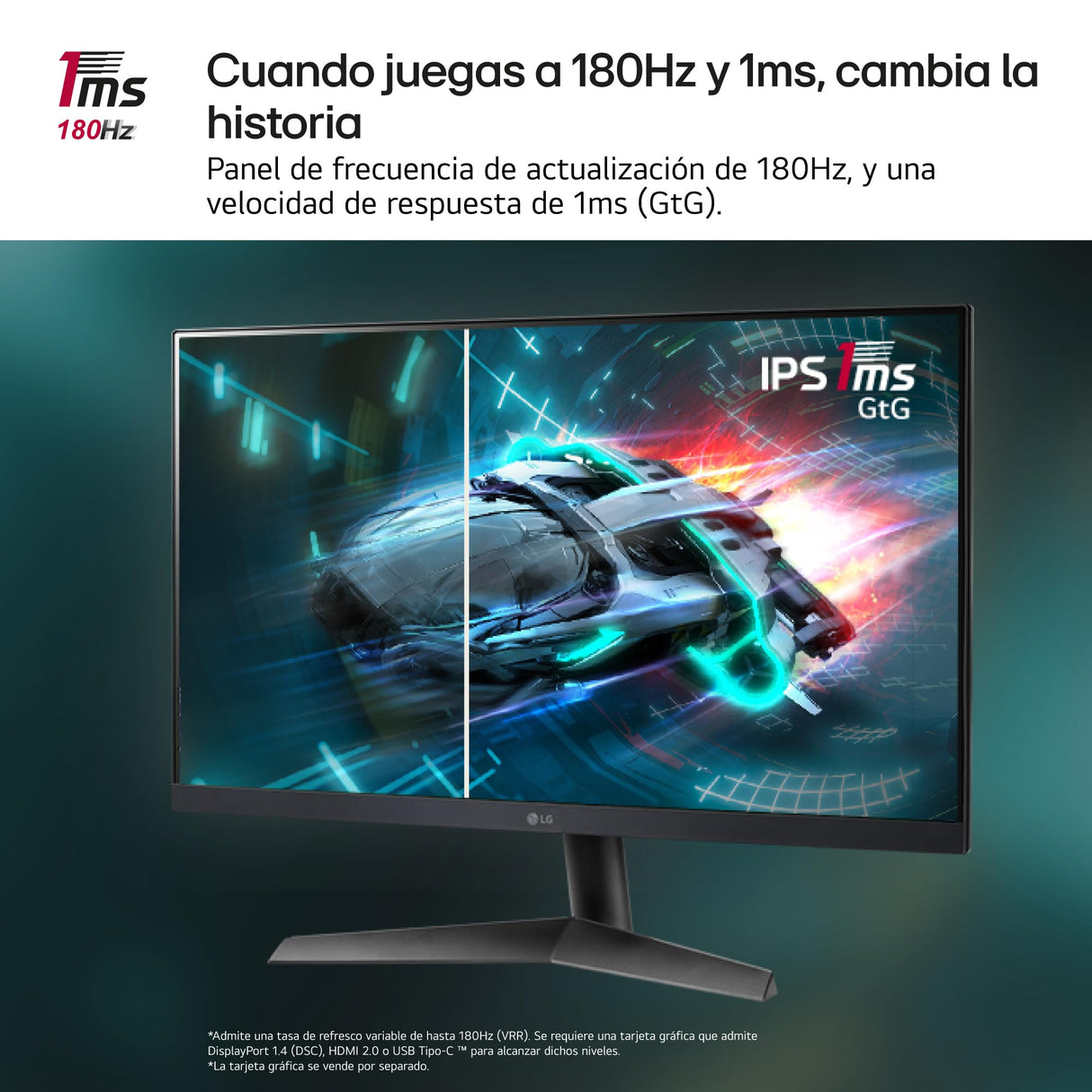 LG 27GS60F-B - Monitor Gaming Ultragear, 27", Full HD 1080p, (1920x1080), AMD FreeSync, Compatible con NVIDIA G-Sync, 180Hz, 1ms, 16:9, Panel IPS, Negro