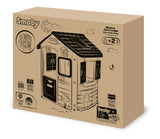 Smoby Life Casa Jura Lodge - Casa de Juegos Infantil con 2 Puertas Bajas, Ventanas con Contraventanas y Comedero para Pájaros - Material Reciclado - Resistente Rayos UV - Más de 2 años (7600810504)