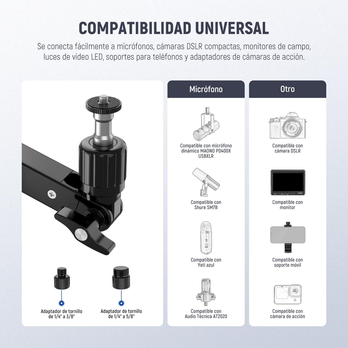 NEEWER Soporte Escritorio con Mic Brazo Perfil Bajo con Amortiguación, 360° Brazos Articulados Giratorios con Poste Elevado y Canales Gestión Cables para Micrófono, Podcast, Streaming, Zoom, MST002