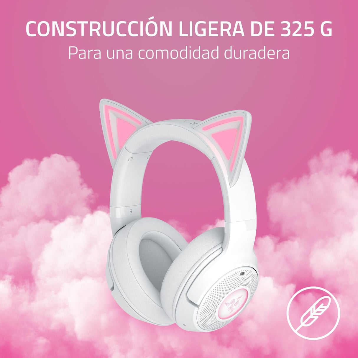 Razer Kraken Kitty V2 BT - Auriculares inalámbricos Bluetooth RGB con Orejas de Gatito para Juegos y Streaming (325g, Triforce de 40mm, Bluetooth 5.2, micrófonos con cancelación de Ruido) Blanco