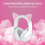 Razer Kraken Kitty V2 BT - Auriculares inalámbricos Bluetooth RGB con Orejas de Gatito para Juegos y Streaming (325g, Triforce de 40mm, Bluetooth 5.2, micrófonos con cancelación de Ruido) Blanco