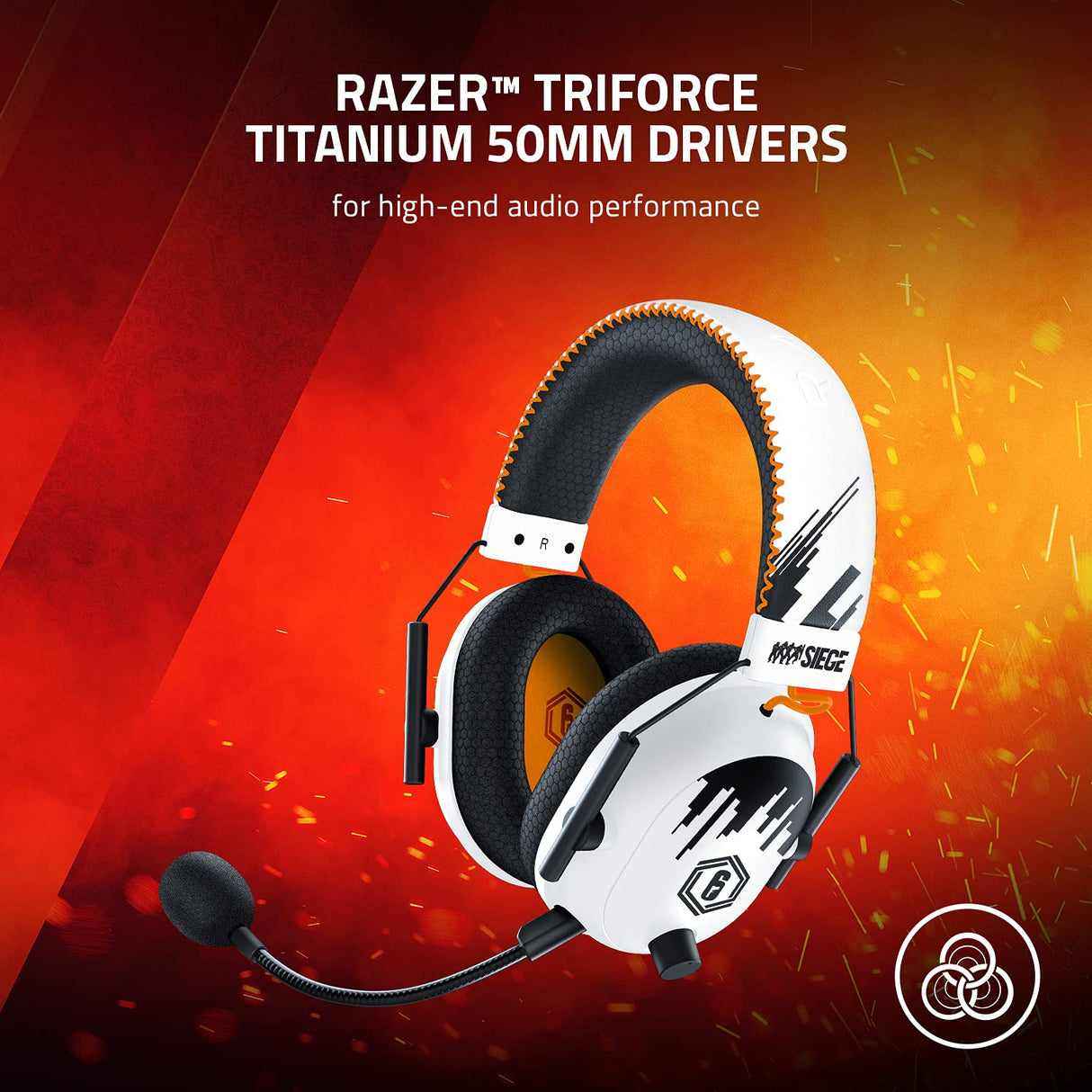 Razer BlackShark V2 Pro - Auriculares Inalámbricos para Esports (Diafragmas de Titanio de 50 mm TriForce, Micrófono Supercardioide HyperClear, Cancelación Pasiva de Ruido Avanzada) Rainbow Six Siege