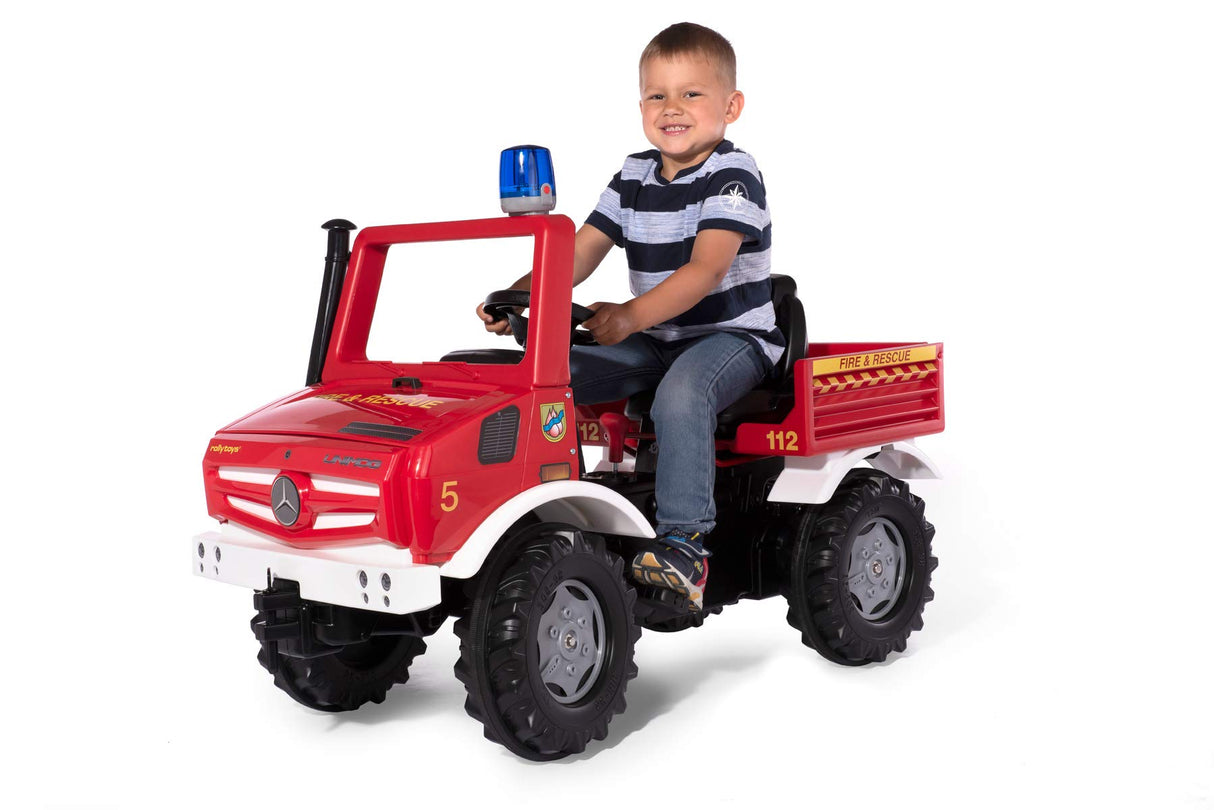 Rolly Toys 038220 RollyUnimog Feuerwehr Edition 2020 (Kinderunimog, Pedfahrzeug) - Incluye RollyFlashlight, Asiento Ajustable, neumáticos silenciosos