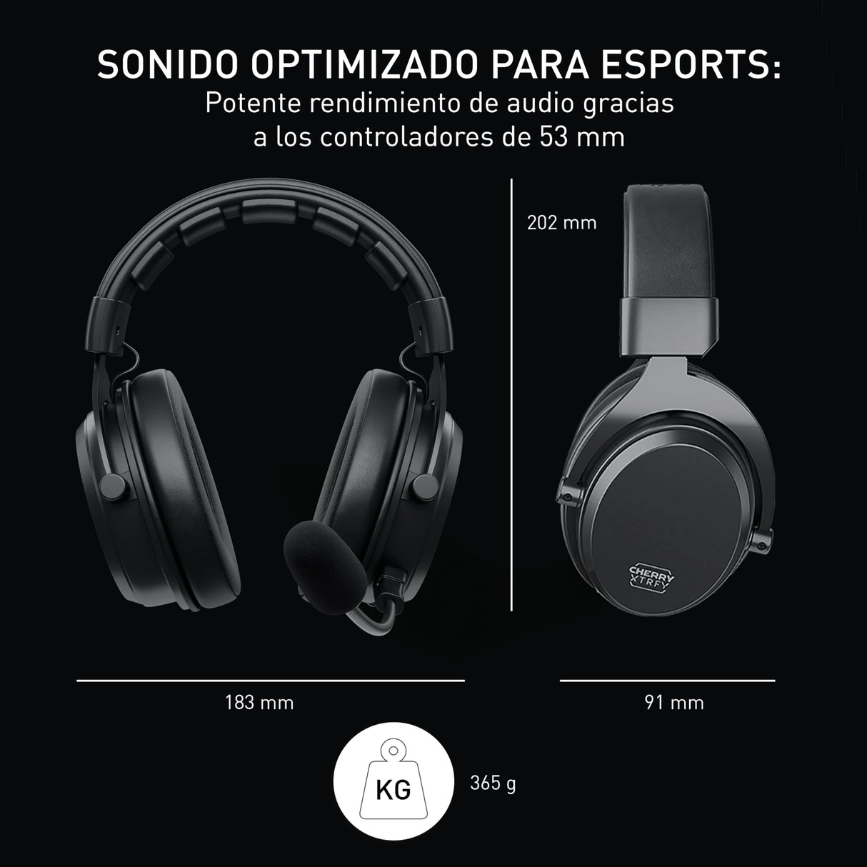 CHERRY XTRFY H3 Wireless, Auriculares Inalámbricos Gaming, Sonido Optimizado para Esports, Ideal para Juegos, Streaming y Música, Micrófono Desmontable, Negro