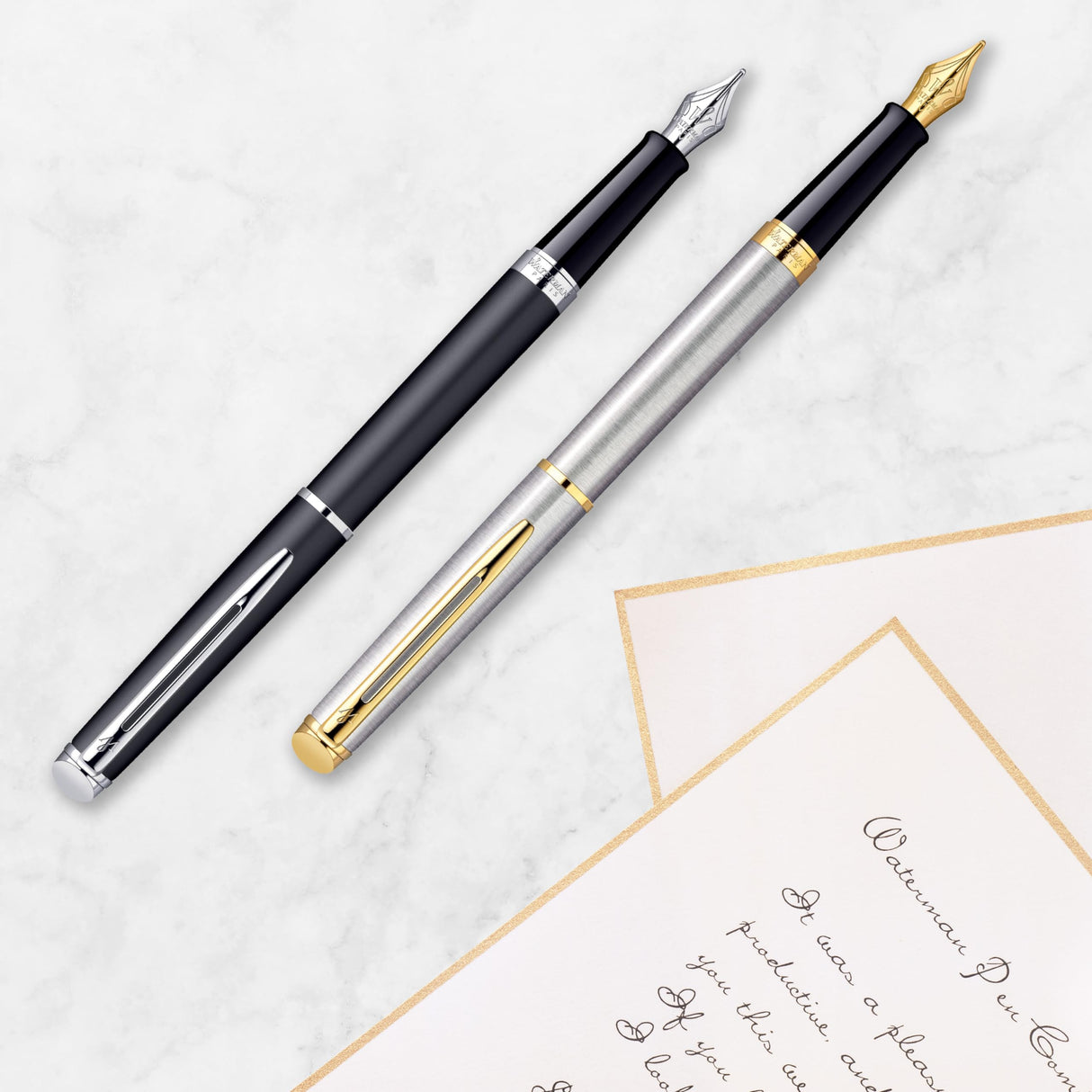Waterman Hémisphère pluma estilográfica | color negro mate con adorno de oro de 23 quilates | plumín mediano con cartucho de tinta azul | estuche de regalo