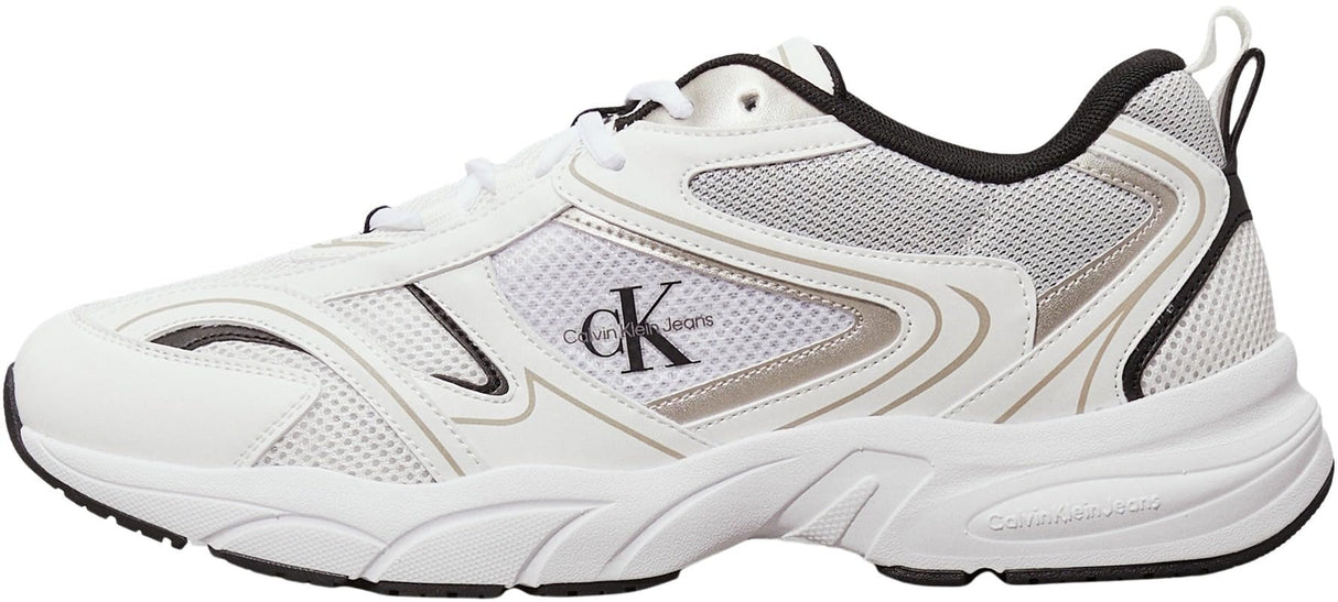 Calvin Klein Runner Sneaker Hombre Retro Tennis Mesh Calzado Deportivo, Blanco (Bright White/Black), 40