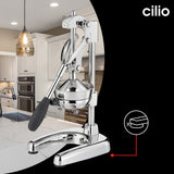 Cilio Exprimidor manual AMALFI | acero inoxidable | exprimidor manual para un 25% más de zumo | bajo esfuerzo | exprimidor profesional | 22,5 x 19,5 x 43,5 cm, cromado