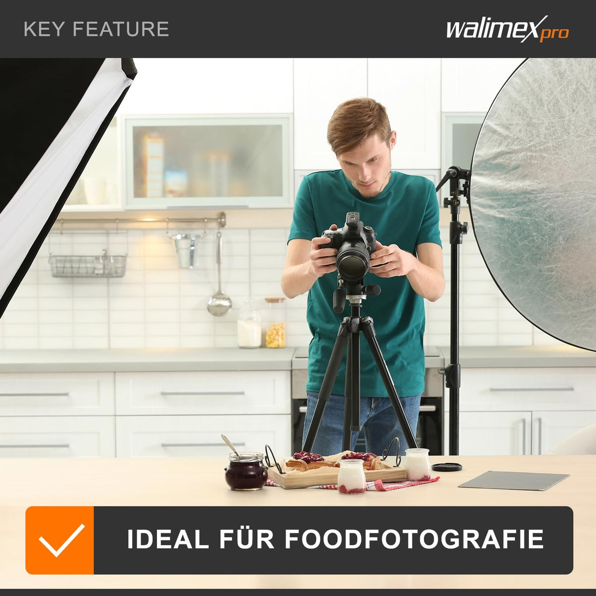 Walimex pro Octagon Softbox Ø 60 cm Incluye 4 Unidades de 35 W Daylight LED (5000 K), difusor y Bolsa a Juego, CRI 90+, Ideal para fotografía y vídeo