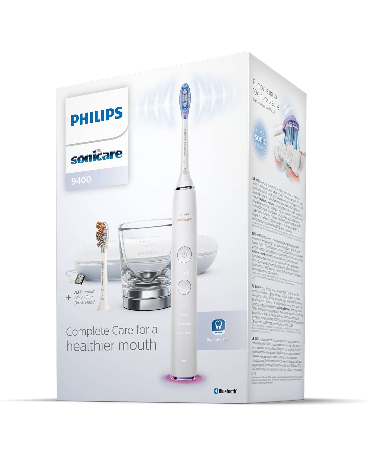 Philips Sonicare DiamondClean Smart 9400 Cepillo de dientes eléctrico, cepillo de dientes sónico con aplicación, sensor de presión, detección de cabezal de cepillo, 4 modos de cepillado y 3 niveles de