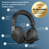Jabra Evolve2 85 Auriculares Inalámbricos Estéreo con Cancelación de Ruido - Certificados para Microsoft Teams - Batería de Larga Duración - Adaptador Bluetooth USB-A - Negro