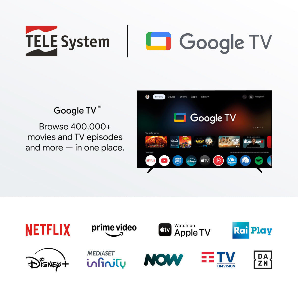 TELE System UP Stick Google TV 4K UHD HDMI,Wi-Fi de doble banda,Dolby Vision/Atmos,Asistente de Google,32 GB,HDR10+,mando a distancia con control por voz 2 en 1, streaming de los canales más populares