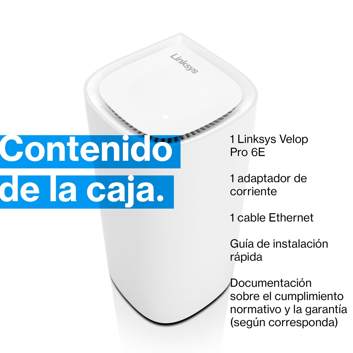 Linksys Velop Pro WiFi 6E Mesh System MX6201-KE Router Cognitive Mesh con Banda de 6 GHz y 5.4 GB/s, Cobertura para Casas de hasta 275 m² y 200 Dispositivos, Paquete de 1 Unidad