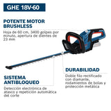 Bosch Professional 18V System cortasetos a batería GHE 18V-60 (motor sin escobillas, capacidad de corte de 20 mm)