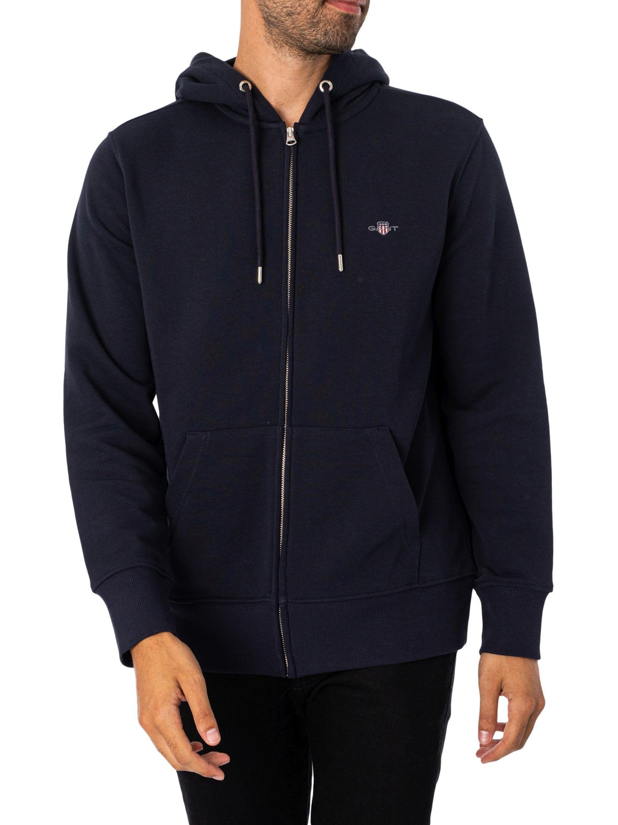 GANT Hombre Sudadera con Capucha Y Cremallera con Escudo Regular, Evening Blue, M