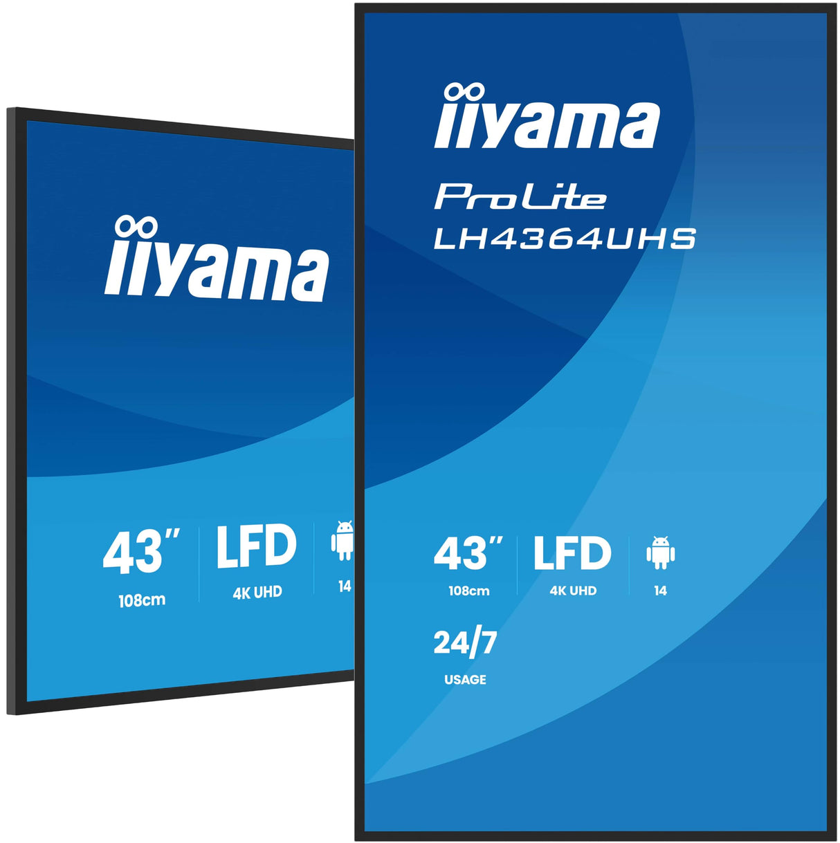 iiyama Prolite LH4364UHS-B1AG 108 cm 43" Digital Signage Display VA LED Panel 4K UHD HDMI USB-C USB2.0 RS-232c RJ45 Android 14 OS iiSignage² WiFi Mediaplayer 24/7 AntiGlare Negro