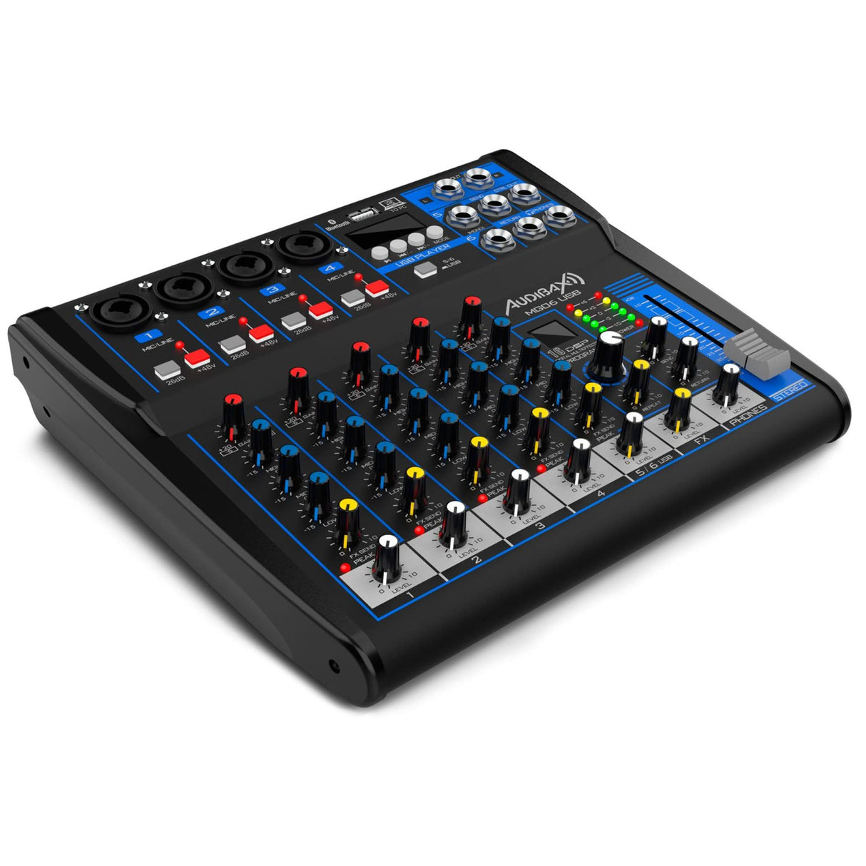 Audibax MG06 USB Mesa Mezclas 6 Canales con Bluetooth, MP3,USB Rec y Efectos