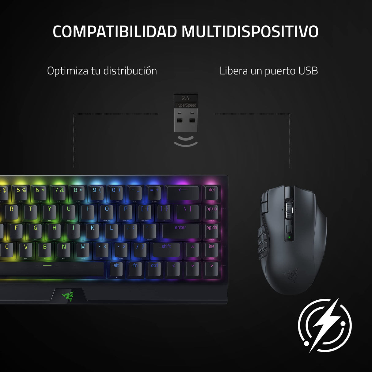 Razer Naga V2 HyperSpeed - Ratón Inalámbrico Ergonómico para Juegos MMO, 19 Botones Programables, Hyperspeed, hasta 250 Horas de Duración De La Batería, Sensor Óptico Focus Pro 30K, Negro