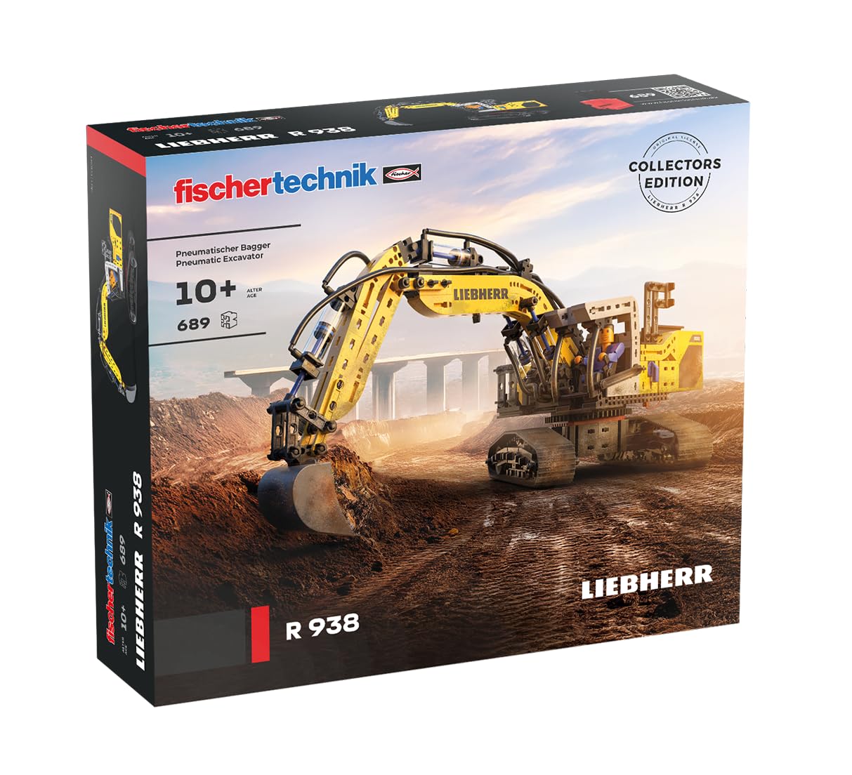 fischertechnik 576450 Liebherr R938 Excavadora Neumática – Kit de construcción Realista para niños Desde 10 años y Adultos, 689 Piezas, Amarillo