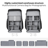 K&F Concept Mochila Cámara Profesional, Bolsa Fotógrafos Cámara Impermeable de Gran Capacidad para Camera Reflex Digital DSLR, Adecuado para viajes al aire libre senderismo fotografía Gris