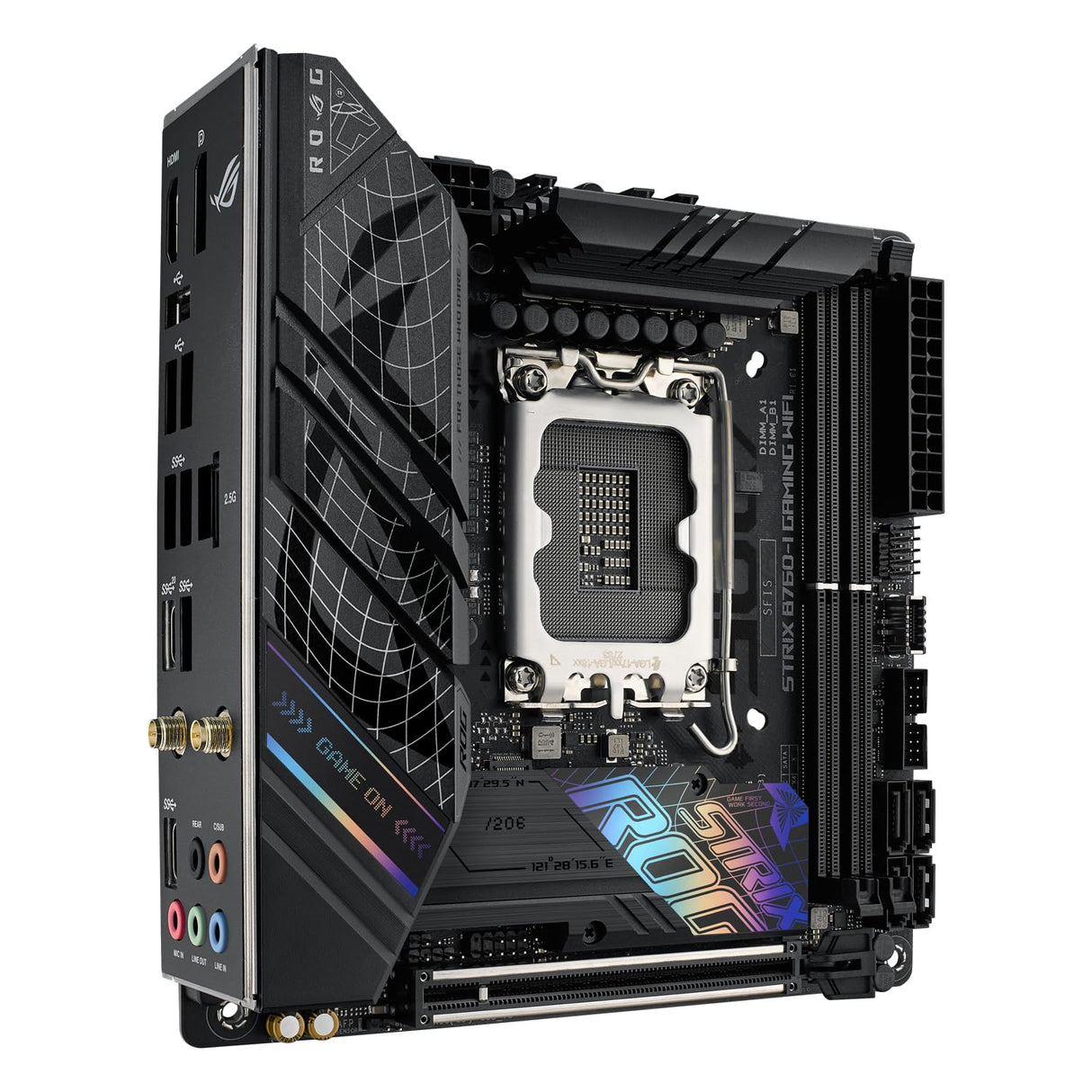Asus ROG Strix B760-I Gaming - Placa Base Mini-ITX Intel B760 LGA 1700, VRM de 8+1 Fases, DDR5, PCIe 5.0, Dos PCIe 4.0 M.2, WiFi 6E, Ethernet 2.5G, USB 3.2 Gen 2x2 Type-C, AEMP II, RGB