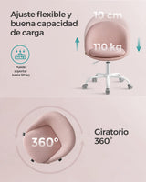 SONGMICS Silla de Oficina en Casa, Silla Giratoria de Algodón y Lino, Silla de Escritorio, Acolchada con Espuma, Altura Ajustable, para Estudio, Dormitorio, Rosa Jalea OBG020P01