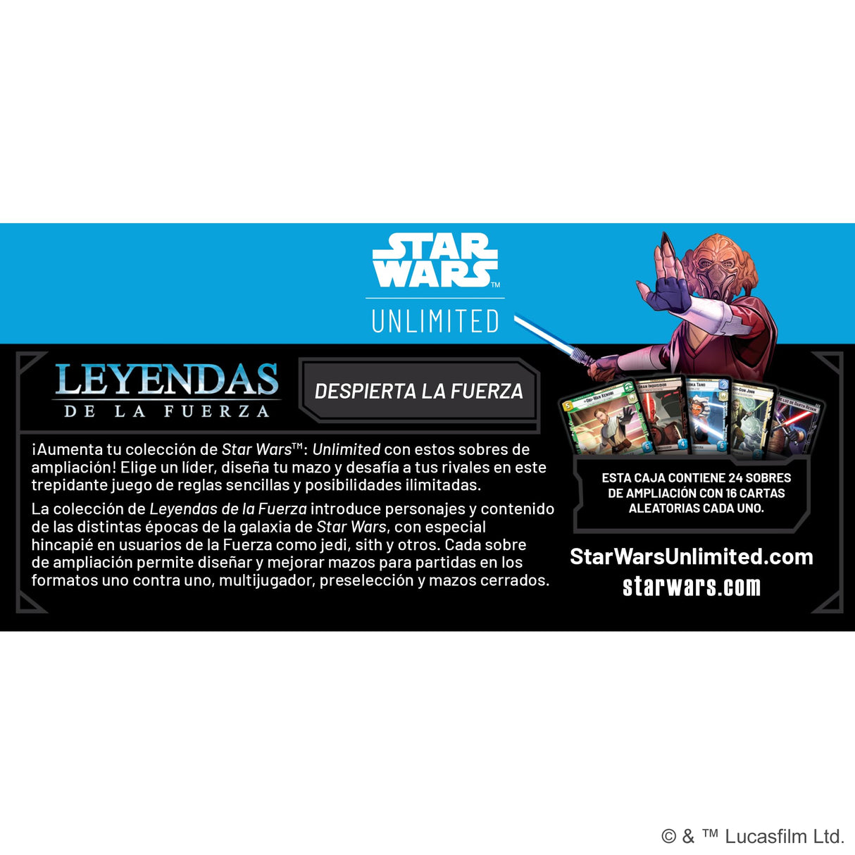Fantasy Flight Games Asmodee FFG Star Wars Unlimited Juego Coleccionables Leyendas de la Fuerza, 24 Sobres de 16 Cartas, TCG a Partir de 12 Años, para 2 Jugadores, Español, Multicolor SWH0502ES