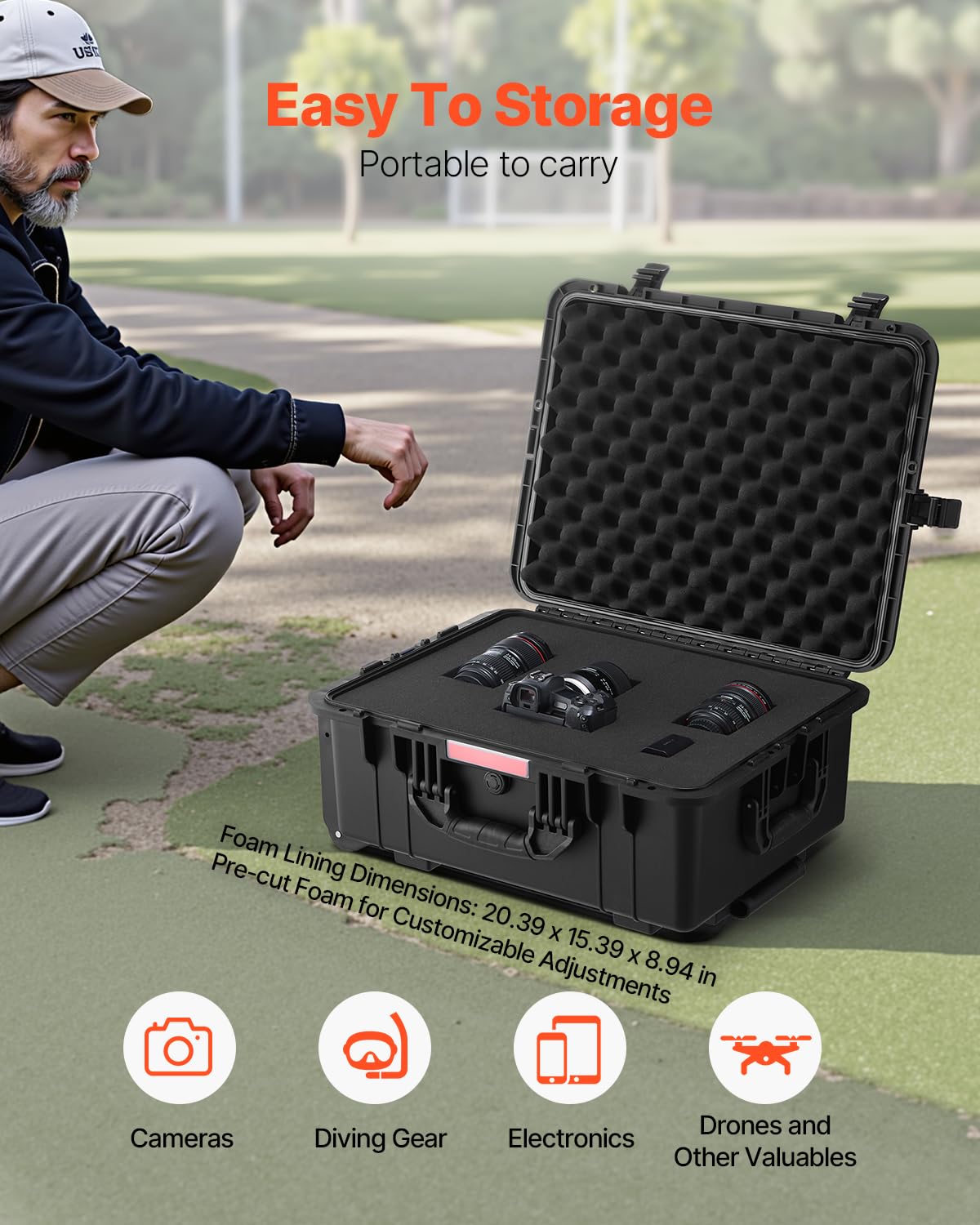 VEVOR Funda rígida resistente a la intemperie, funda protectora resistente con espuma precortada, ruedas y asas retráctiles para viajes, caza, militar, táctica, funda impermeable IP67 para cámaras