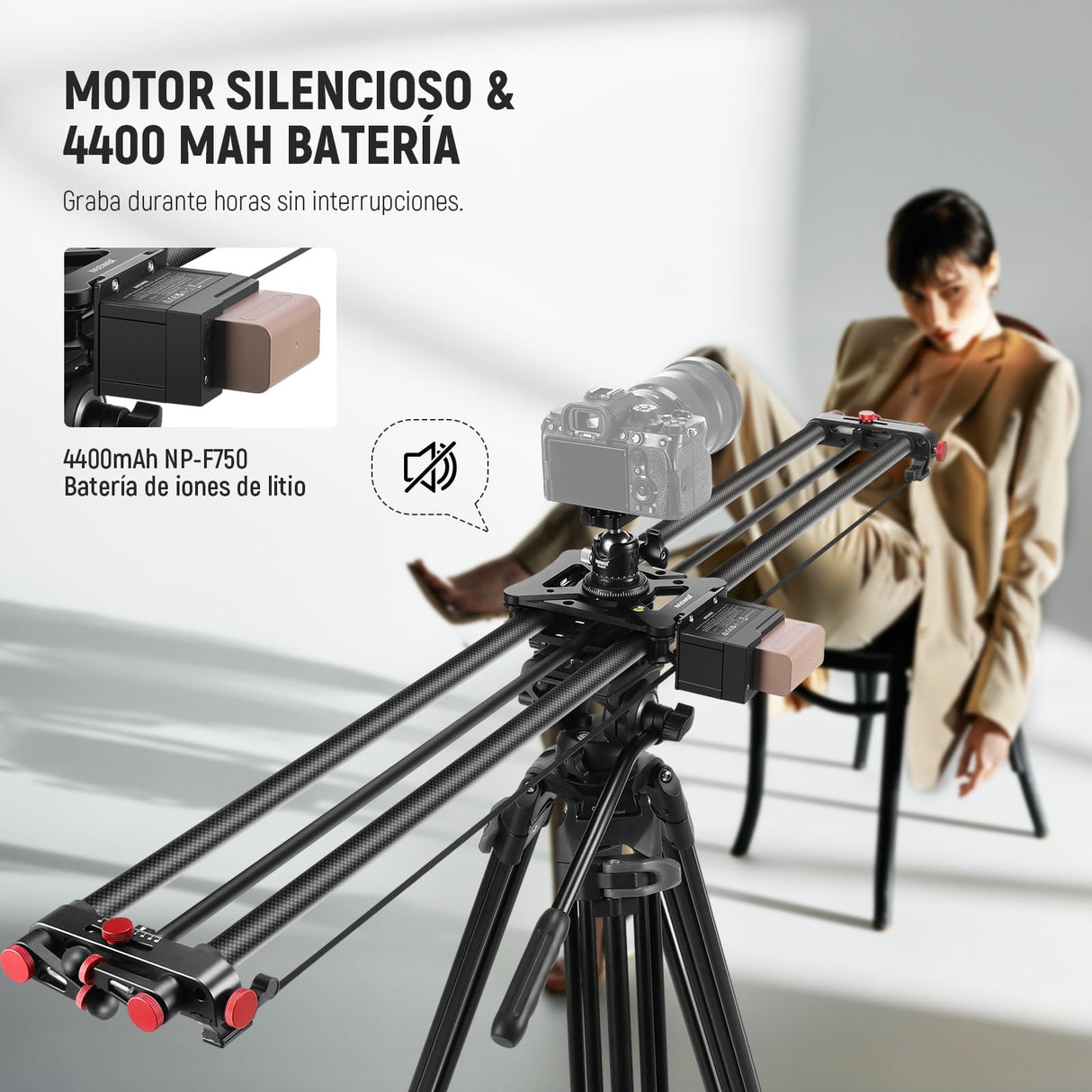 NEEWER 47,2"/120cm Deslizador Motorizado Cámara, App Control Inalámbrico DSLR Deslizador Riel Fibra Carbono con 4400mAh Batería F750 (Cargador No Incluido), Modo Video, Lapso Tiempo Foto, ER1