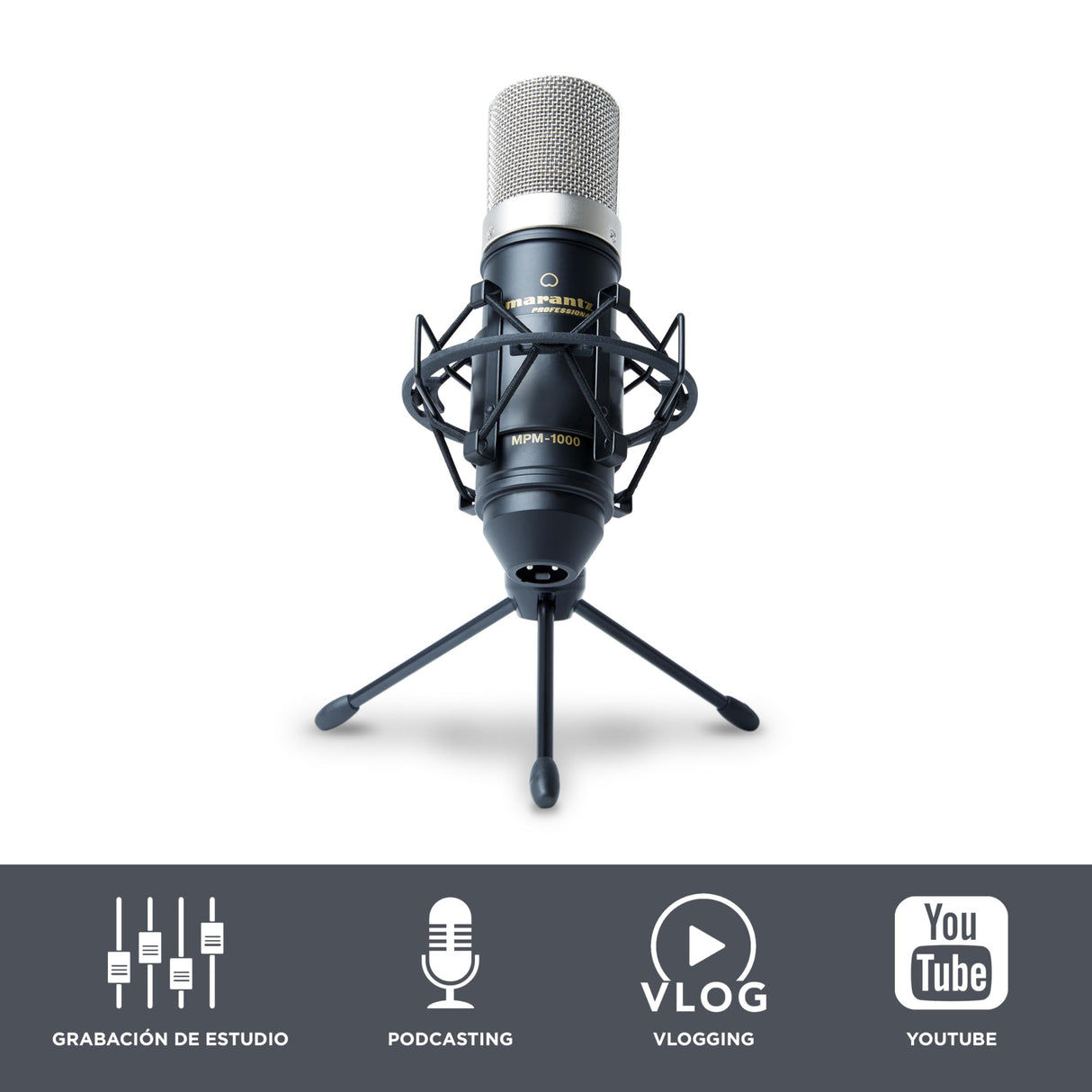 Marantz Professional MPM-1000: micrófono de estudio de condensador XLR con soporte de escritorio y cable para podcasts, streaming, canto, teletrabajo y juegos