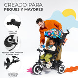 Kinderkraft Aston Triciclo Evolutivo, Bicicleta Sin Pedales, Bicicleta Bebe, para Niños, Cinturón, con Accesorios, Portavasos, Cesta, 9 Meses a 25 kg, Happy Shapes