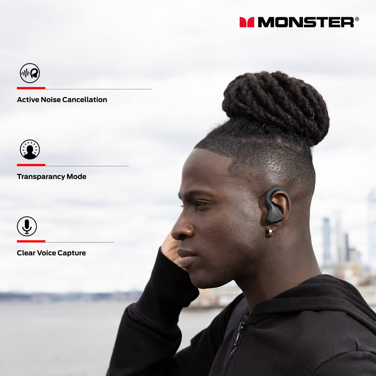 Monster DNA Fit - Auriculares inalámbricos con Arco - Auriculares Bluetooth intraurales - Reductores de Ruido - Resistentes al Agua - Ergonómicos - Negro