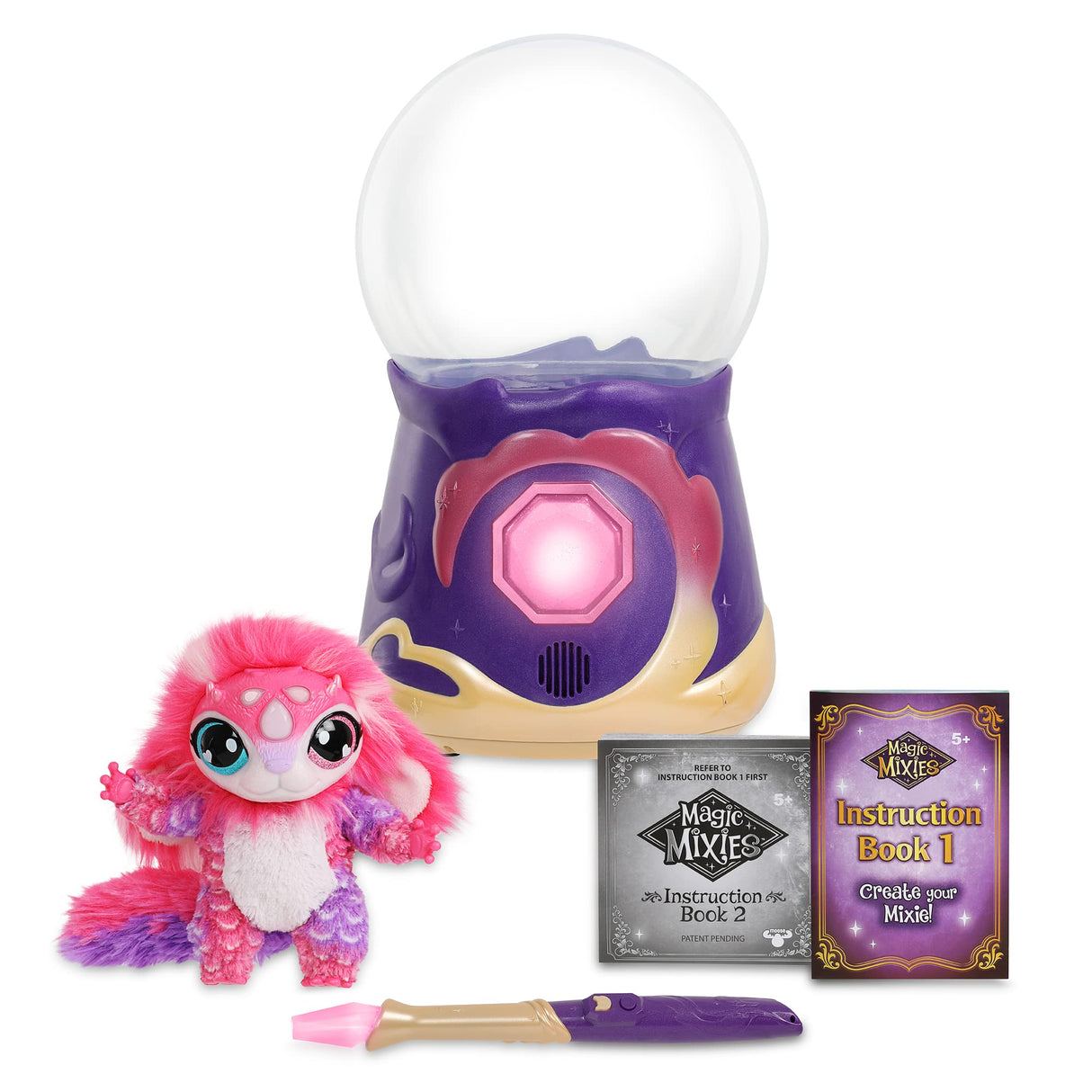 Magic Mixies My Crystal Ball Pink, Juguete Interactivo de Magia, Bola de Cristal mágica con Luces, Efectos y Sonidos, y un muñeco de Peluche Suave para cuidar, con Accesorios, Famosa (MGX05000)