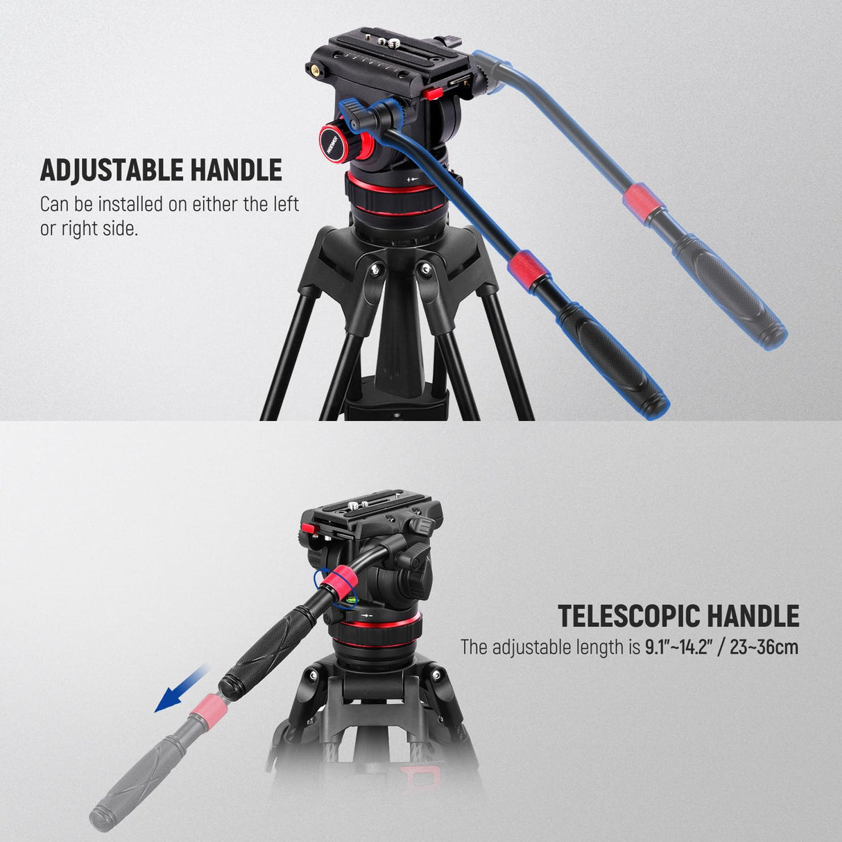 NEEWER Cabezal Fluido para Trípode de Video Resistente con Amortiguación, Placa de Liberación Rápida, Compatible con dji RS Gimbals, Mango Ajustable, Base de ⌀75mm, Carga Máxima 10kg, GM006
