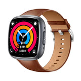 Knauermann Neo 2 (2025) - Negro Rectangular - Reloj de Salud Smartwatch - ECG - Función HRV - Bluetooth BT - Apnea del Sueño - Presión Arterial - Pulsera de Cuero de Vaca Marrón, Höhe: 42mm; Breite: