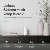 Mesh Linksys Velop Micro 7 | Doble banda con velocidad WiFi BE5000 | Cobertura para toda la casa con hasta 200 m² por nodo | Ethernet de 2,5 Gb/s | WiFi 1,8 veces más rápido que Wi-Fi 6 | Paquete de 3