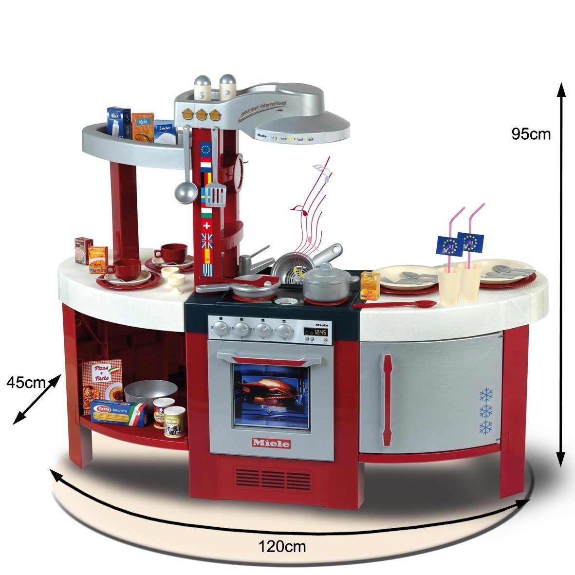 Theo Klein 9155 Cocina Miele Gourmet International, Cocina de Juguete Que Incluye Placa de cocción, Horno, lavavajillas, Medidas 120 cm x 43 cm x 95 cm, Juguete para niños a Partir de 3 años