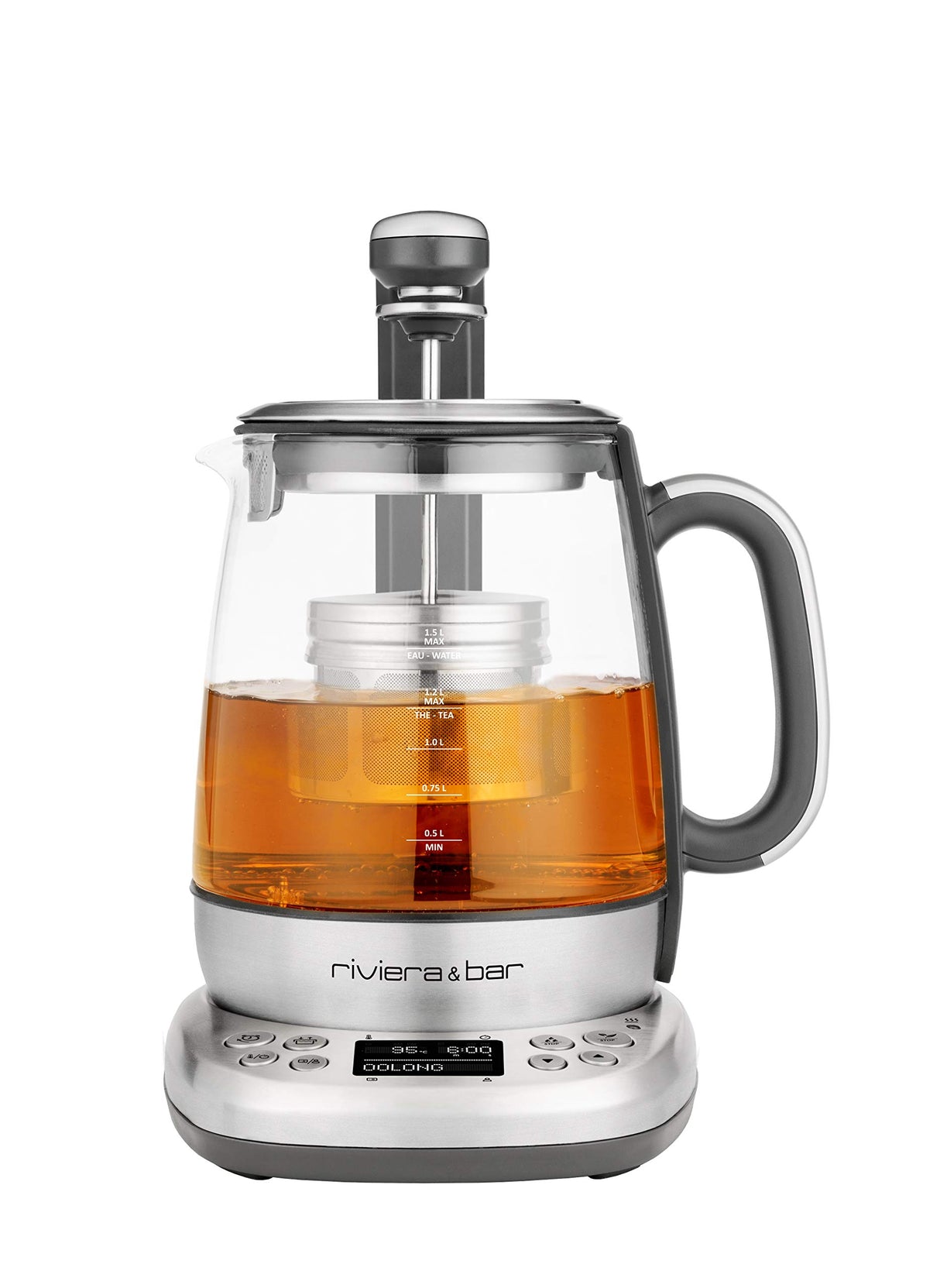 Riviera&bar CHA DAO Expert – Tetera de temperatura ajustable – Cristal templado y acero inoxidable – Modo silencioso – Infusión de té óptimo – 1,5 L, 22 x 36,5 x 29,5 cm