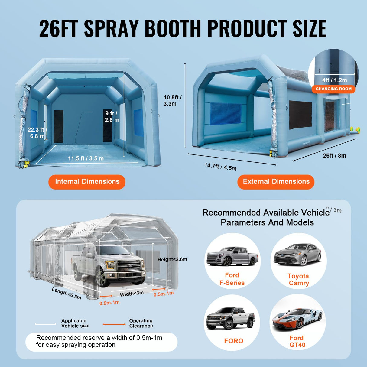 VEVOR Cabina de Pintura Inflable 8 x 4,5 x 3,3 m Carpa Hinchable de Pintura de Coches en Oxford 210D con Sistema de Filtración 2 Sopladores 960W + 750W Estación de Trabajo de Pintura Taller de Garaje