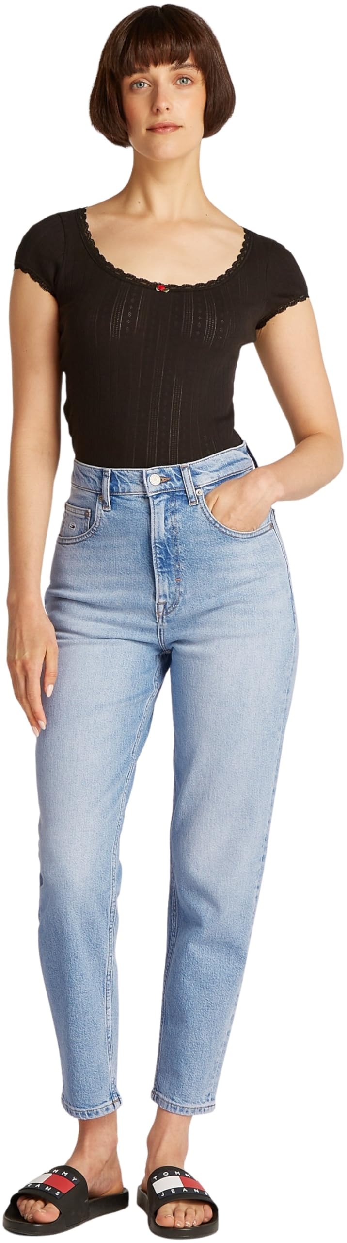 Tommy Jeans Vaqueros Mujer Mom Jeans Cintura Alta, Azul (Denim Light), 28W/26L