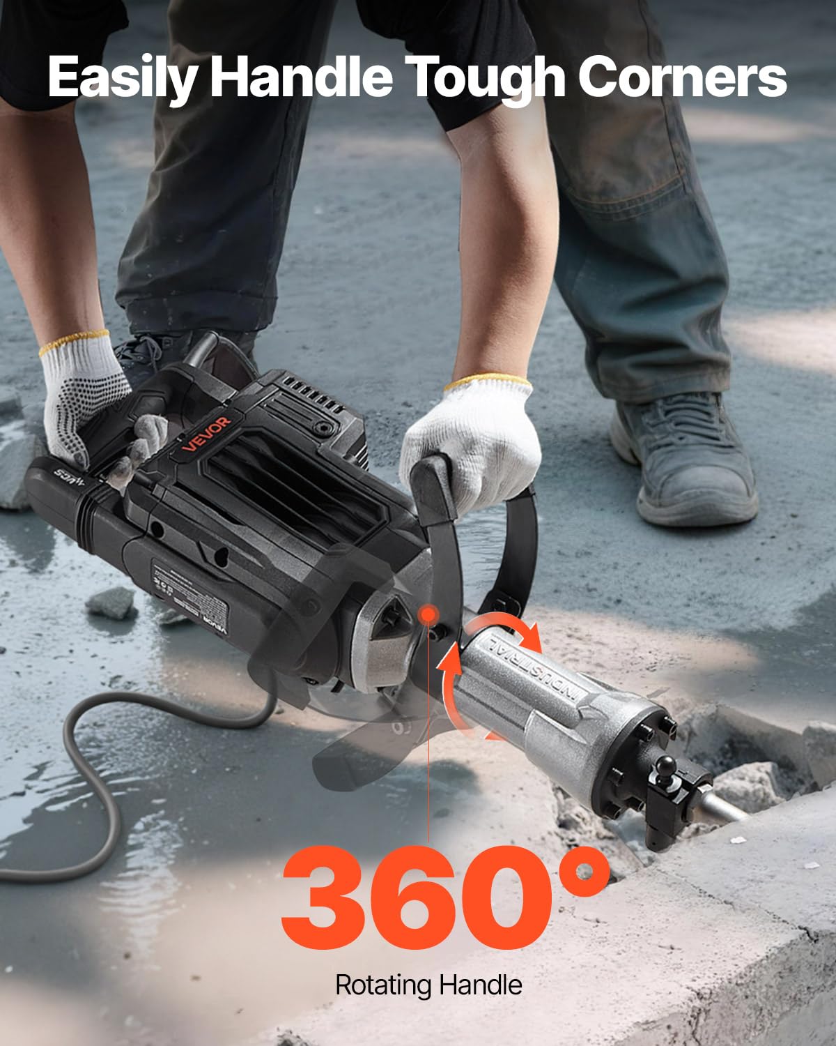 VEVOR Martillo Demoledor Eléctrico de 3000 W, 1700 BPM, con Cincel Puntiagudo, Estuche de Transporte, Guantes y Gafas de Seguridad, para Paredes Hormigón, Ladrillos, Azulejos y Cimientos, Negro